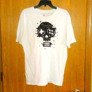 WHITE/BLaCK game controller  "GAME OVER" SKULL head short sleeve shirt SIZE: XXL